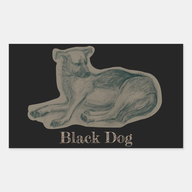 Pegatina Rectangular Perro. Dibujo a lápiz. (Anverso)