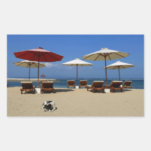 Pegatina Rectangular Perro en la playa