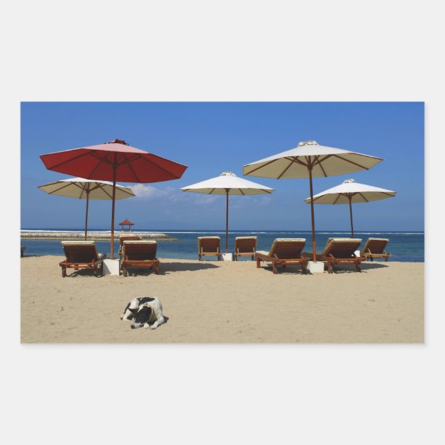 Pegatina Rectangular Perro en la playa (Anverso)