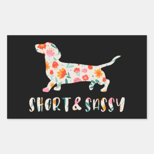 Pegatina Rectangular Perro floral Dachshund corto y suave