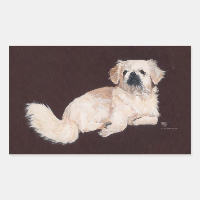 Pegatina Rectangular Perro pequinés blanco (Anverso)