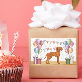 Pegatina Rectangular Perro Vizsla Húngaro Con Colores Pastel Cumpleaños