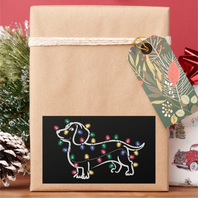 Pegatina Rectangular Perros Dachshund Árbol Navidad Xmas Mascota Perro  (Vacaciones)