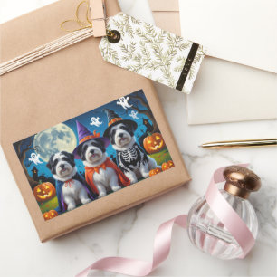 Pegatina Rectangular Perros de oveja ingleses antiguos calabaza Hallowe