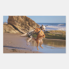 Pegatina Rectangular perros felices