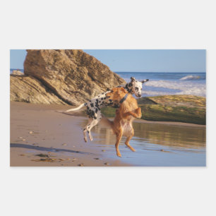 Pegatina Rectangular perros felices