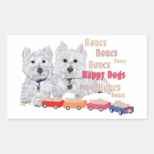 Pegatina Rectangular Perros felices con huesos