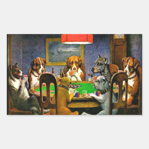 Pegatina Rectangular Perros jugando al póquer