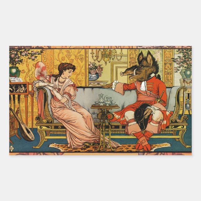 Pegatina Rectangular Personajes Clásicos de Cuentos de Hadas Belleza Be (Anverso)