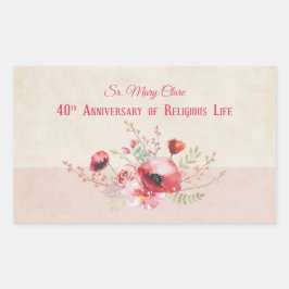 Pegatina Rectangular Personalice, 40º aniversario monja, rosa y