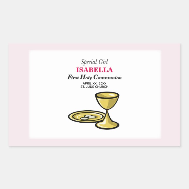 Pegatina Rectangular Personaliza, Chica Especial, Primera Comunión (Anverso)