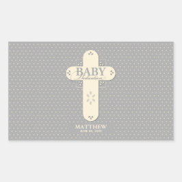 Pegatina Rectangular Personaliza, Cremita de Dedicación de Bebé y Cruz