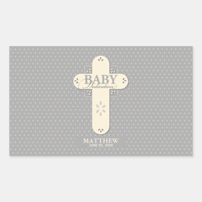 Pegatina Rectangular Personaliza, Cremita de Dedicación de Bebé y Cruz  (Anverso)