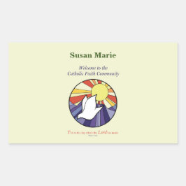 Pegatina Rectangular Personaliza el nombre, RCIA Dove Circle en amarill