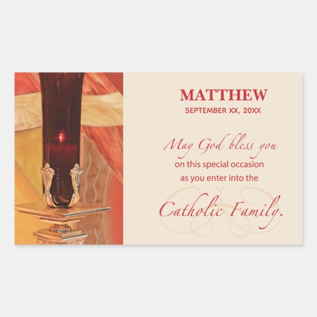 Pegatina Rectangular Personaliza, Felicitaciones RCIA, Católico, Rojo (Anverso)