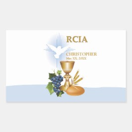Pegatina Rectangular Personaliza, Felicitaciones RCIA Sacramento Católi