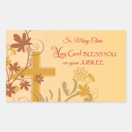 Pegatina Rectangular Personaliza, Jubilee Aniversario Nun Cross, Swirls