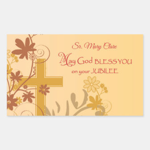 Pegatina Rectangular Personaliza, Jubilee Aniversario Nun Cross, Swirls