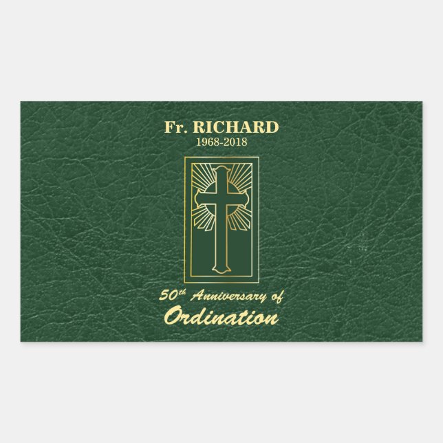 Pegatina Rectangular Personalizable 50 Aniversario de la Ordenación Ver (Anverso)