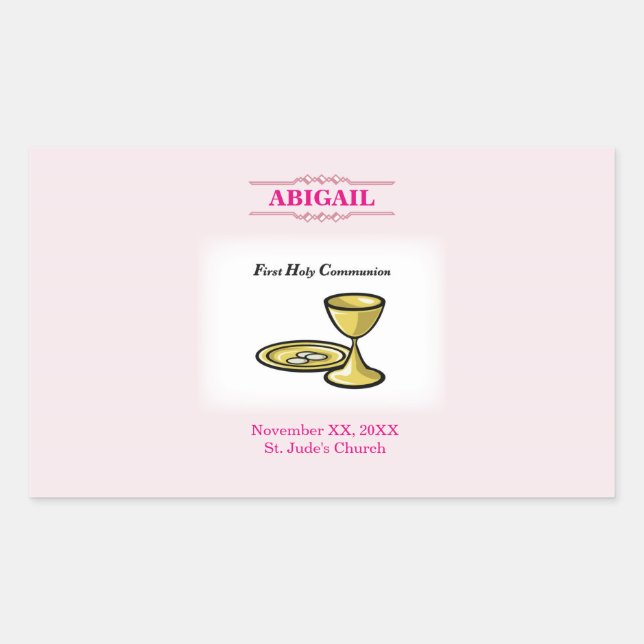 Pegatina Rectangular Personalizable, Chica Cuerpo de Comunión y Sangre (Anverso)