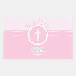 Pegatina Rectangular Personalizable, Chica rosado Hijo del Bautismo de 