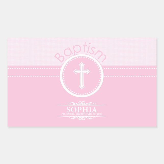 Pegatina Rectangular Personalizable, Chica rosado Hijo del Bautismo de  (Anverso)