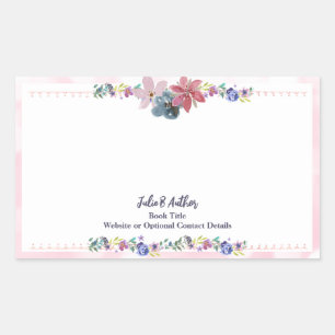 Pegatina Rectangular Personalizable Floral Pink Author Firmado Bookplat