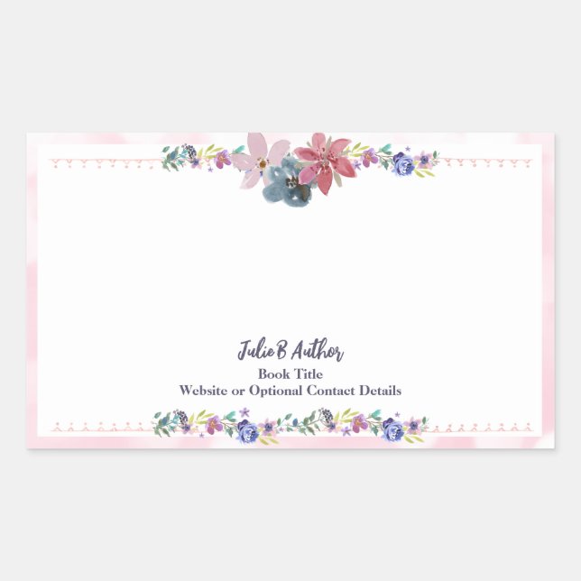 Pegatina Rectangular Personalizable Floral Pink Author Firmado Bookplat (Anverso)
