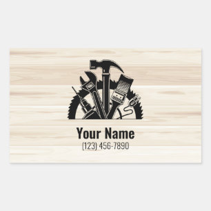 Pegatina Rectangular Personalizable herramientas de mano madera
