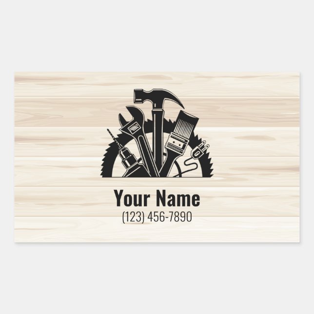 Pegatina Rectangular Personalizable herramientas de mano madera (Anverso)