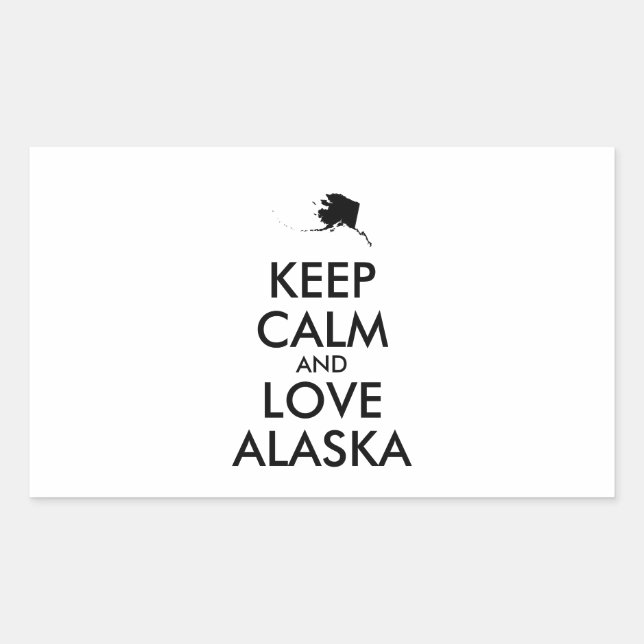 Pegatina Rectangular Personalizable MANTENGA LA CALMA Y AME A ALASKA (Anverso)