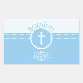 Pegatina Rectangular Personalizable, Niño Azul Hijo de Dios Bautizo