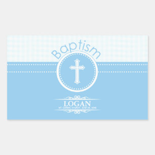 Pegatina Rectangular Personalizable, Niño Azul Hijo de Dios Bautizo