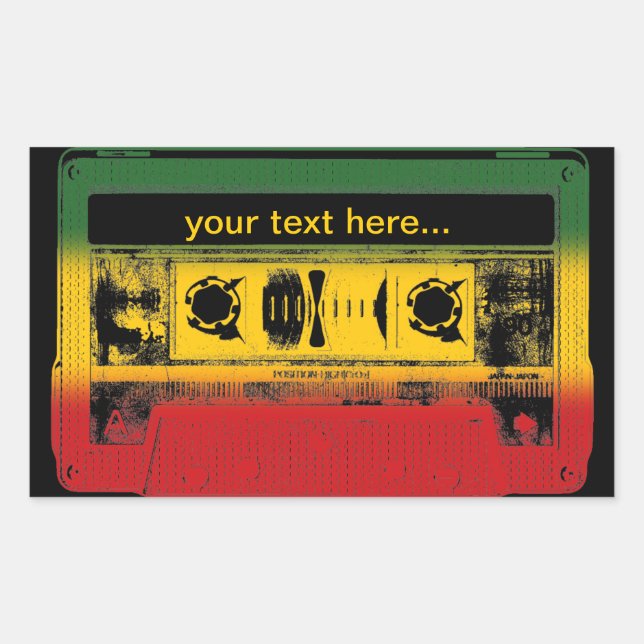 Pegatina Rectangular Personalizable Reggae Cassette (Anverso)