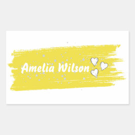 Pegatina Rectangular personalizado amarillo purpurina Nombre largo