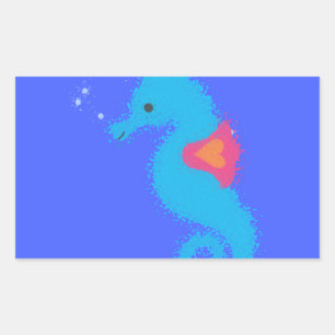 Pegatina Rectangular Personalizado azul caballito de mar