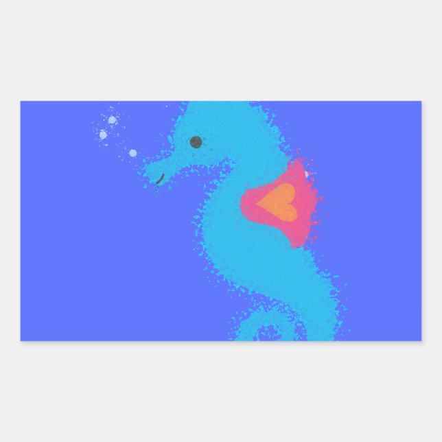 Pegatina Rectangular Personalizado azul caballito de mar (Anverso)