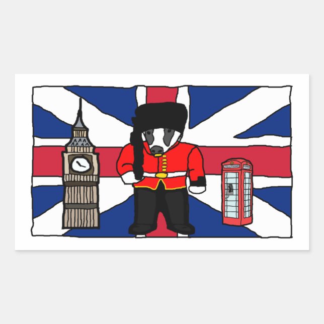 Pegatina Rectangular Personalizado británico de Badger con Big Ben y Ba (Anverso)
