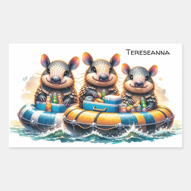 Pegatina Rectangular Personalizado Cute Armadillos Divirtiéndose De Tub (Anverso)