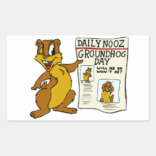 Pegatina Rectangular Personalizado Cute Groundhog con periódico Groundh