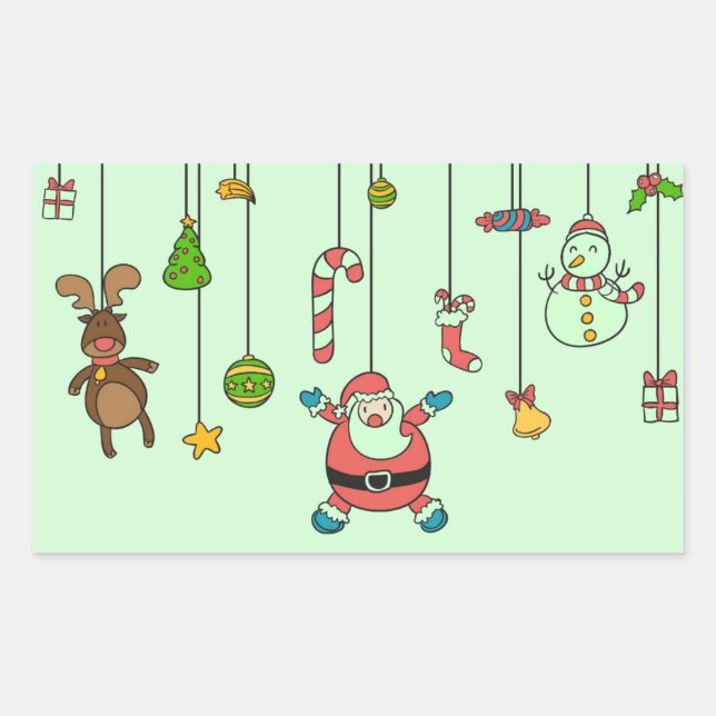 Pegatina Rectangular Personalizado Cute Santa y amigos Navidades (Anverso)