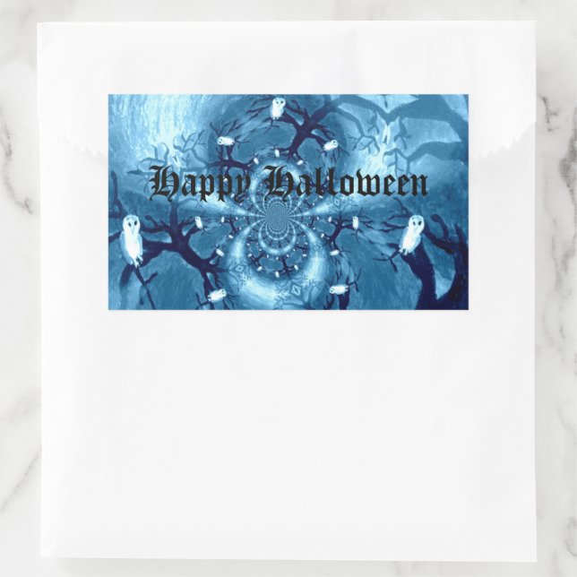 Pegatina Rectangular Personalizado de búhos de árbol fantasmagórico (Bolso)