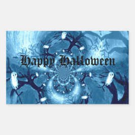 Pegatina Rectangular Personalizado de búhos de árbol fantasmagórico