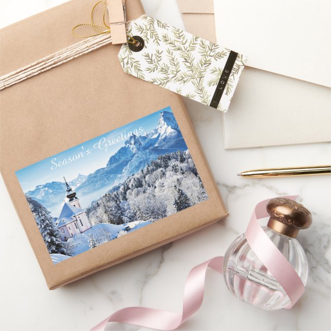 Pegatina Rectangular Personalizado de escena de invierno (Regalar)
