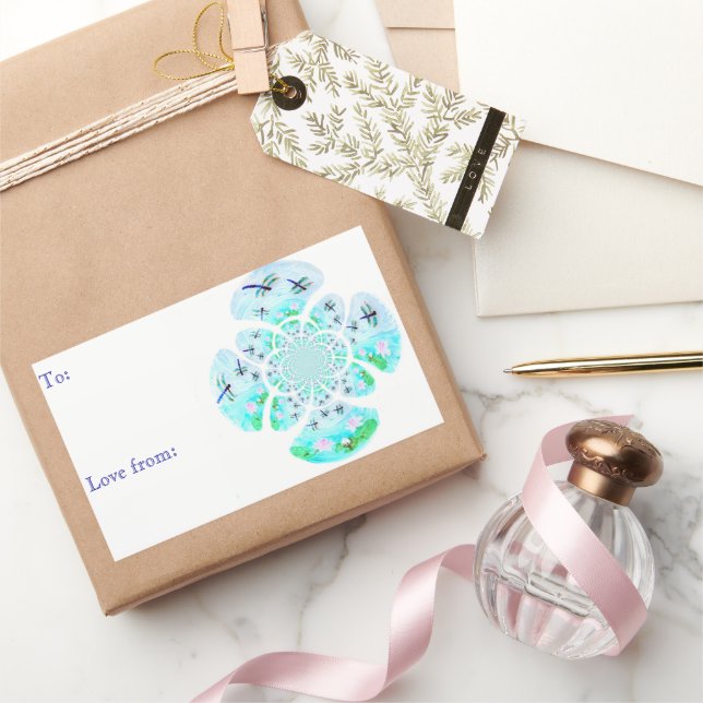 Pegatina Rectangular Personalizado de estanque acuático de la libélula  (Regalar)