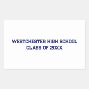 Pegatina Rectangular Personalizado de la escuela azul blanco y graduaci