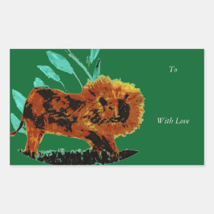 Pegatina Rectangular Personalizado de leones de arte animal de gato gra