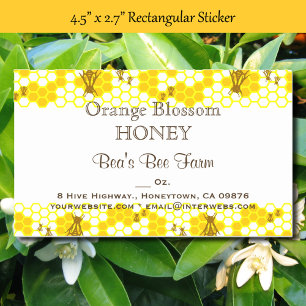 Pegatina Rectangular Personalizado de miel de abeja de 4,5" x 2,7"