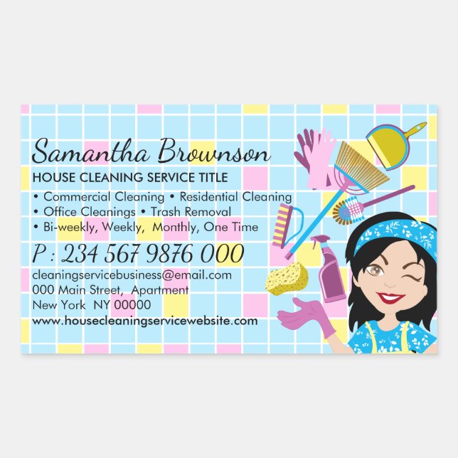 Pegatina Rectangular Personalizado de mosaico amarillo azul Janitorial  (Anverso)