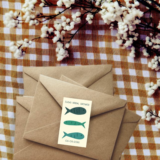 Pegatina Rectangular Personalizado De Pescados Cuidados De La Ducha Bri (Seaside Soiree Bridal Shower Cute Fishes CUSTOM Rectangular Sticker
)